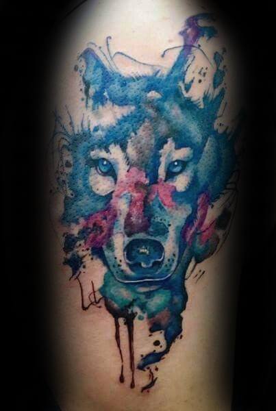 tatuaje acuarela lobo para hombre 13