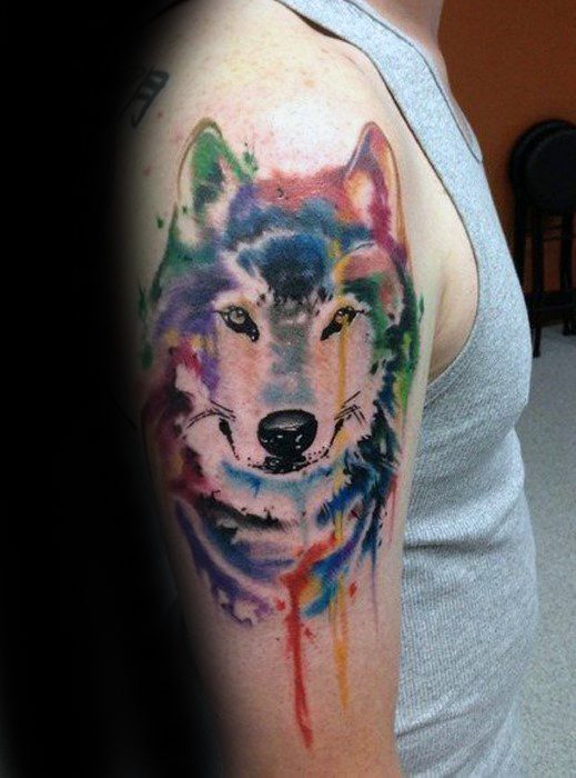 tatuaje acuarela lobo para hombre 14