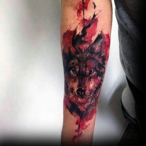 tatuaje acuarela lobo para hombre 15