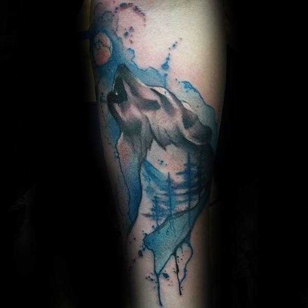 tatuaje acuarela lobo para hombre 17