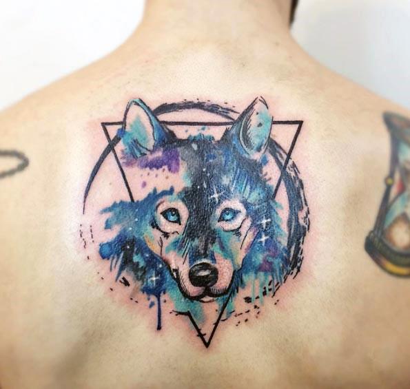 tatuaje acuarela lobo para hombre 18