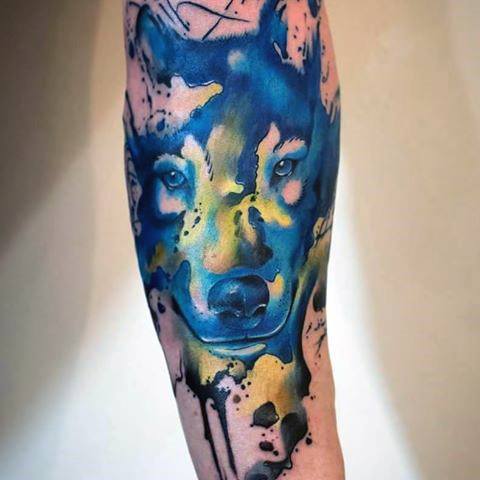 tatuaje acuarela lobo para hombre 19