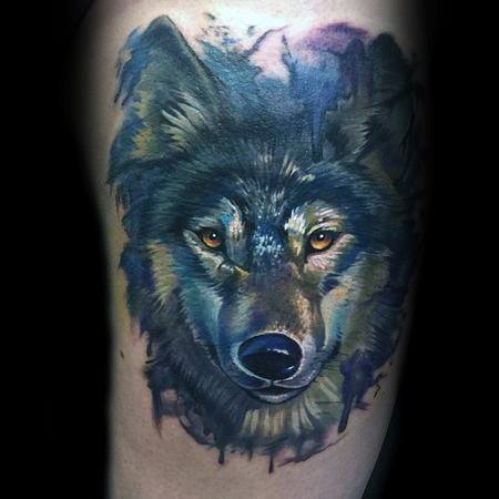 tatuaje acuarela lobo para hombre 20