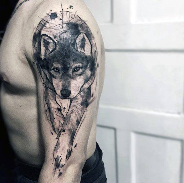 tatuaje acuarela lobo para hombre 21