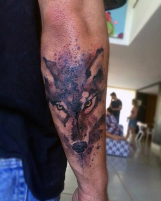 tatuaje acuarela lobo para hombre 22