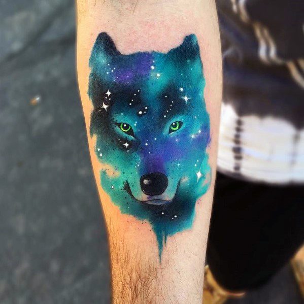 tatuaje acuarela lobo para hombre 23