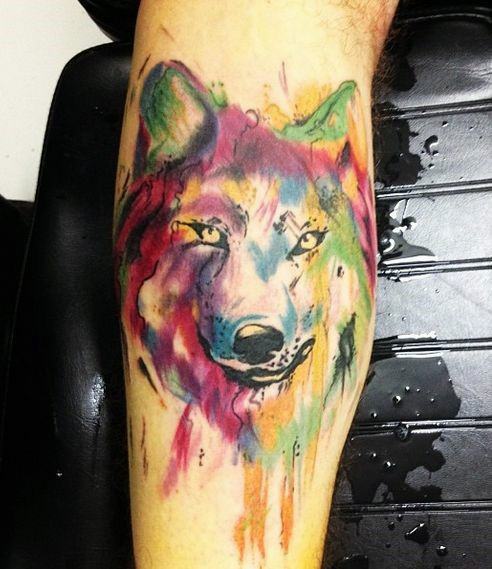 tatuaje acuarela lobo para hombre 24