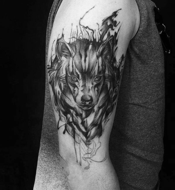 tatuaje acuarela lobo para hombre 25
