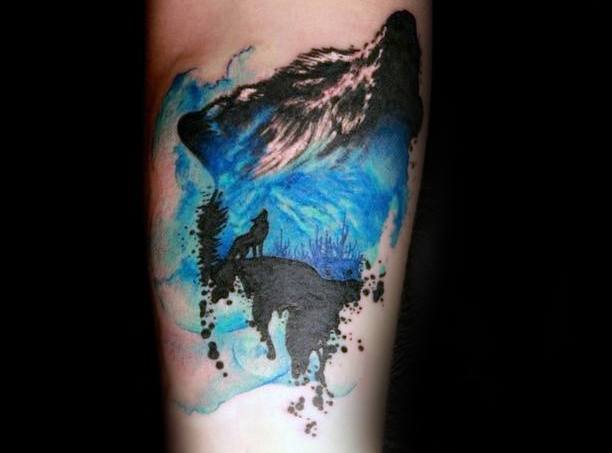 tatuaje acuarela lobo para hombre 27