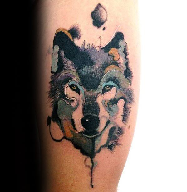 tatuaje acuarela lobo para hombre 28