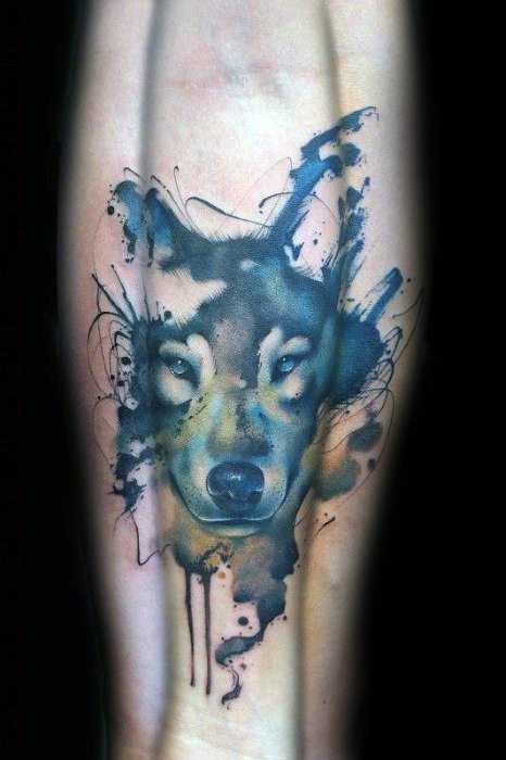 tatuaje acuarela lobo para hombre 29