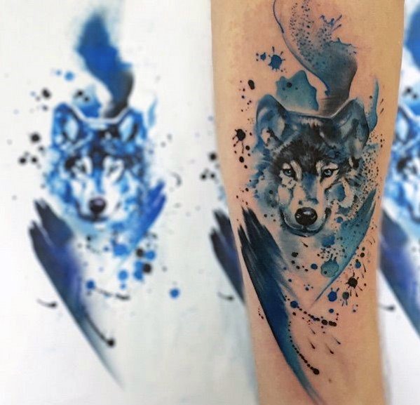 tatuaje acuarela lobo para hombre 31