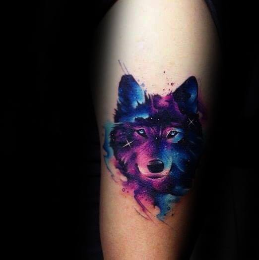 tatuaje acuarela lobo para hombre 32