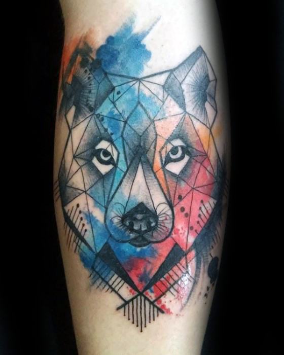 tatuaje acuarela lobo para hombre 35