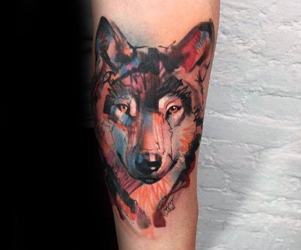 tatuaje acuarela lobo para hombre 36