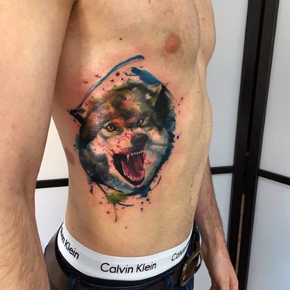 tatuaje acuarela lobo para hombre 37