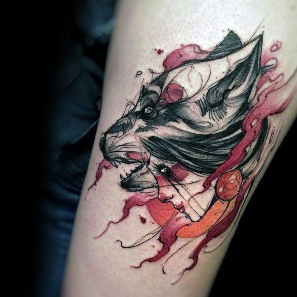 tatuaje acuarela lobo para hombre 38