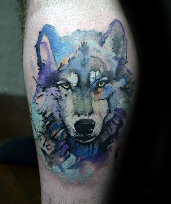 tatuaje acuarela lobo para hombre 40