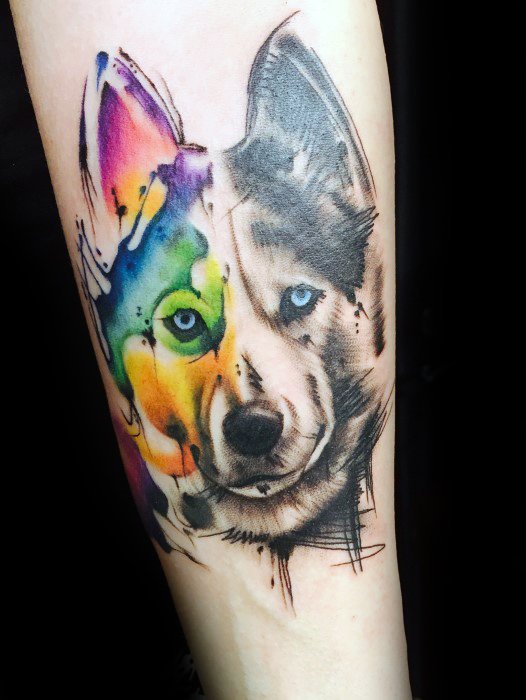 tatuaje acuarela lobo para hombre 42