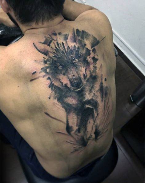 tatuaje acuarela lobo para hombre 43
