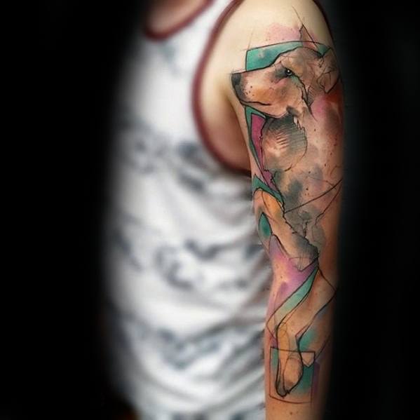 tatuaje acuarela lobo para hombre 44