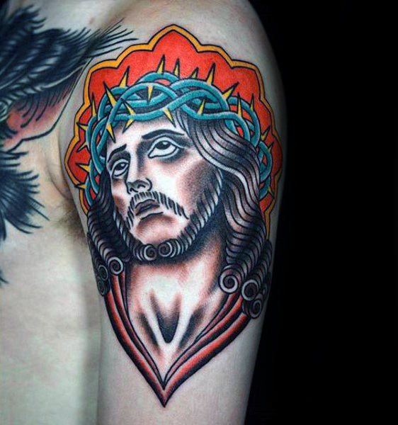 tatuaje clasico jesus para hombre 02