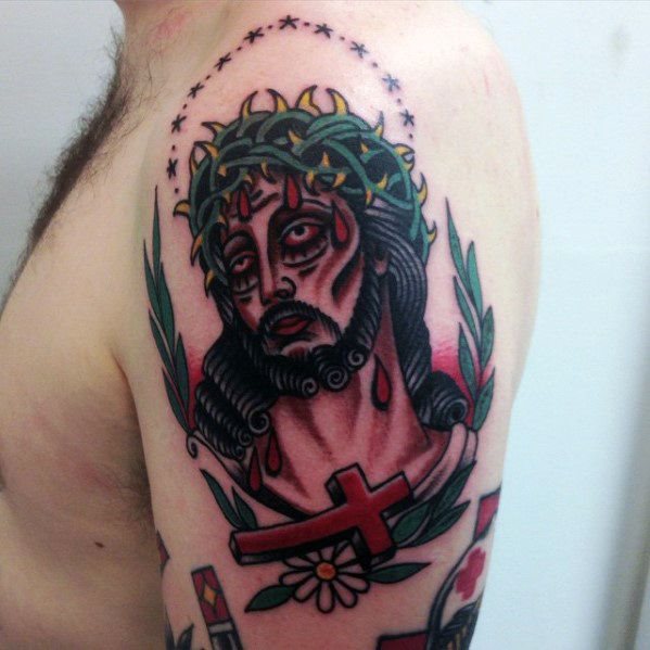 tatuaje clasico jesus para hombre 03