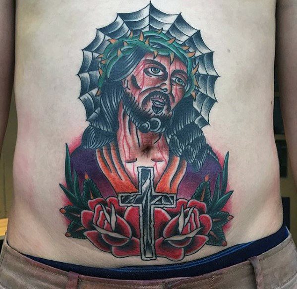 tatuaje clasico jesus para hombre 04