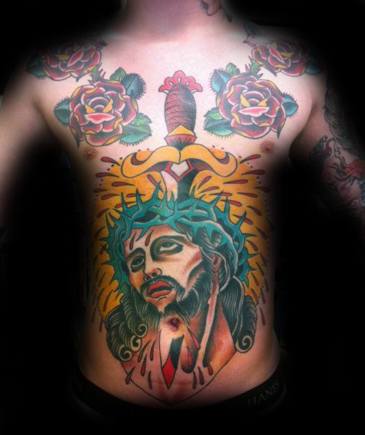 tatuaje clasico jesus para hombre 05