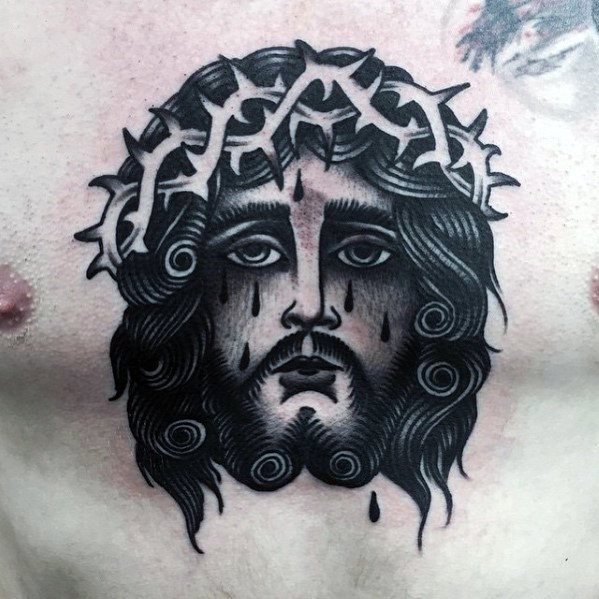 tatuaje clasico jesus para hombre 13