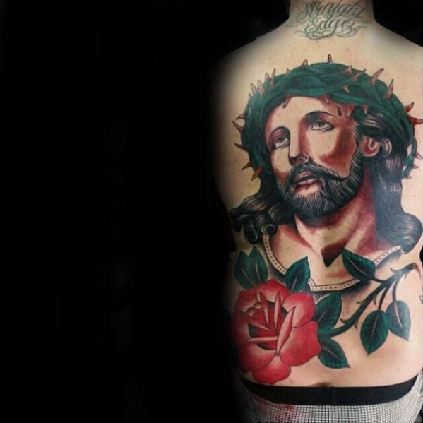 tatuaje clasico jesus para hombre 16