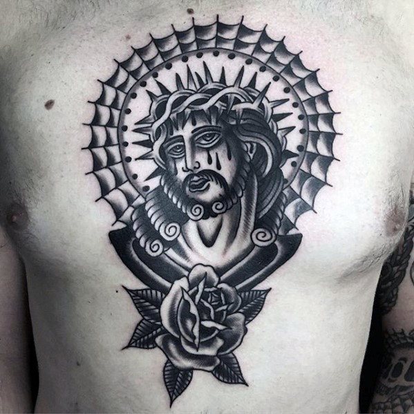 tatuaje clasico jesus para hombre 17