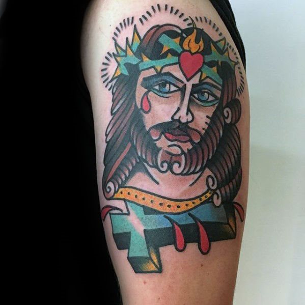 tatuaje clasico jesus para hombre 18