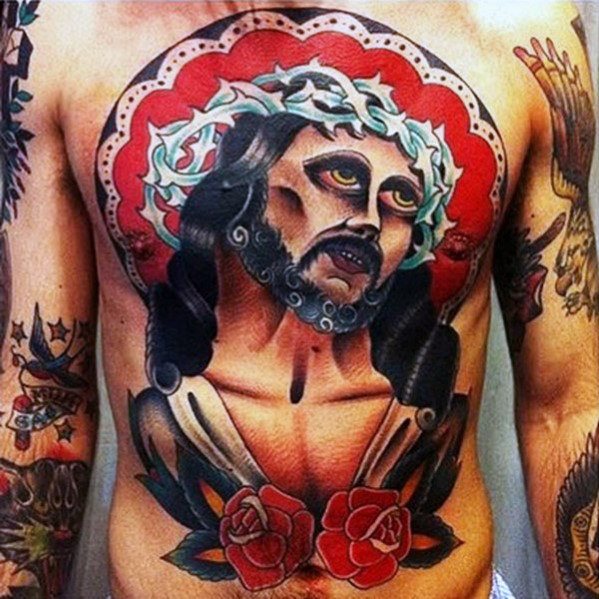 tatuaje clasico jesus para hombre 19
