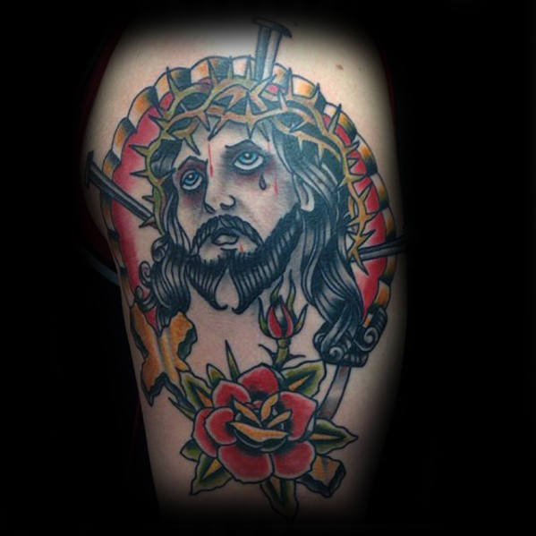 tatuaje clasico jesus para hombre 24
