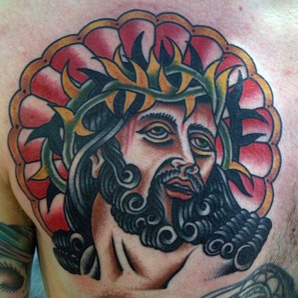 tatuaje clasico jesus para hombre 25