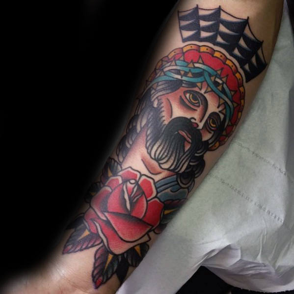 tatuaje clasico jesus para hombre 28