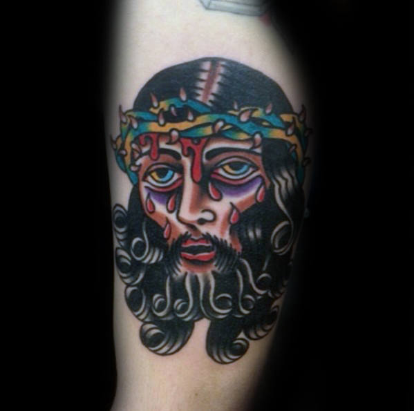 tatuaje clasico jesus para hombre 39