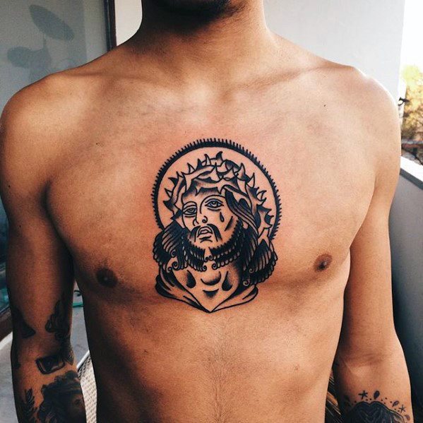tatuaje clasico jesus para hombre 45