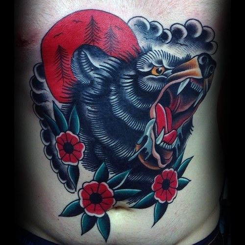 tatuaje clasico oso para hombre 32