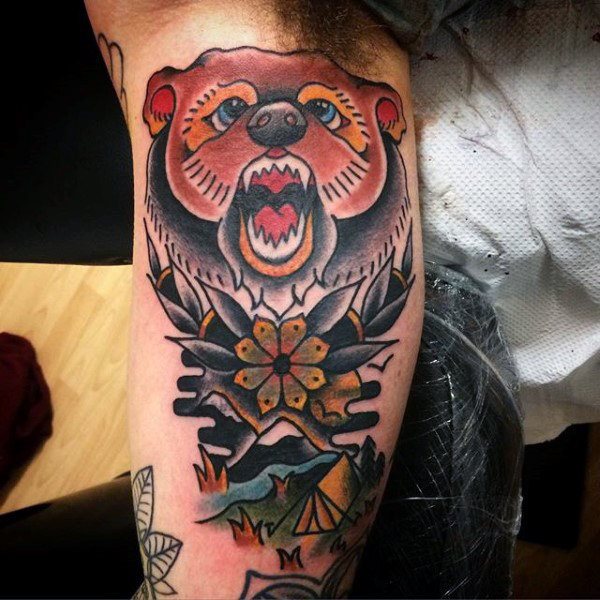 tatuaje clasico oso para hombre 35