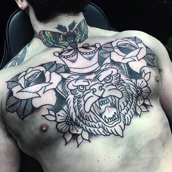 tatuaje clasico oso para hombre 49
