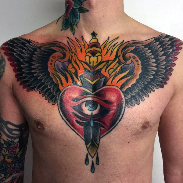 tatuaje clasico pecho para hombre 16