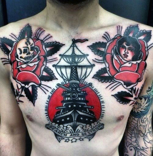 tatuaje clasico pecho para hombre 39