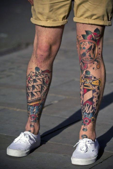 tatuaje clasico pierna para hombre 21
