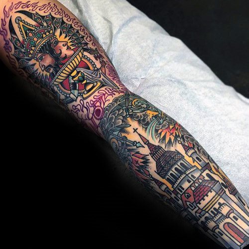 tatuaje clasico pierna para hombre 22