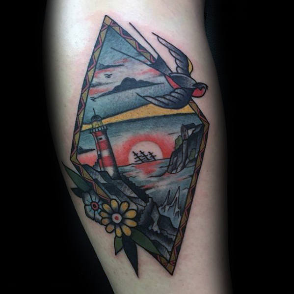 tatuaje golondrina old school para hombre 37