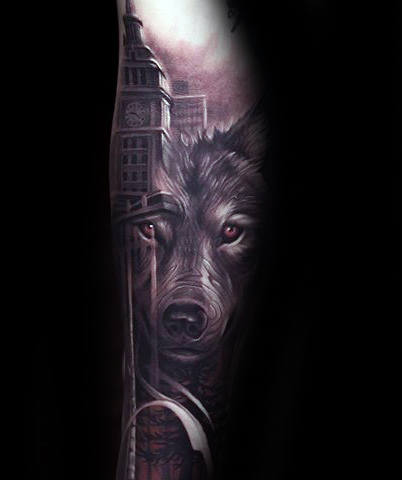 tatuaje lobo antebrazo para hombre 37