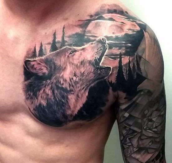 tatuaje lobo para hombre 55