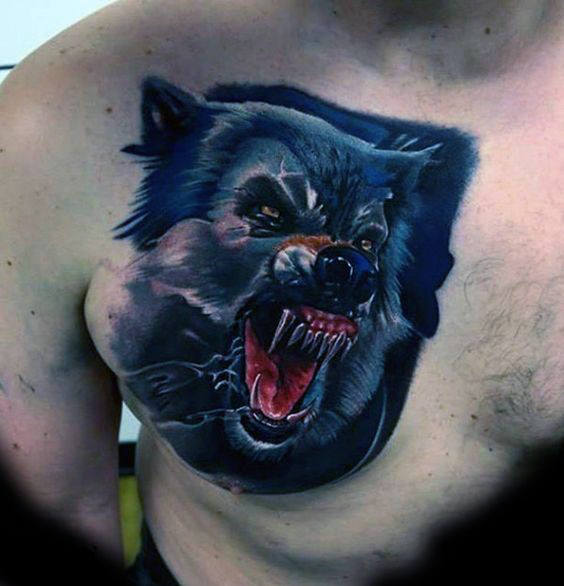 tatuaje lobo pecho para hombre 01